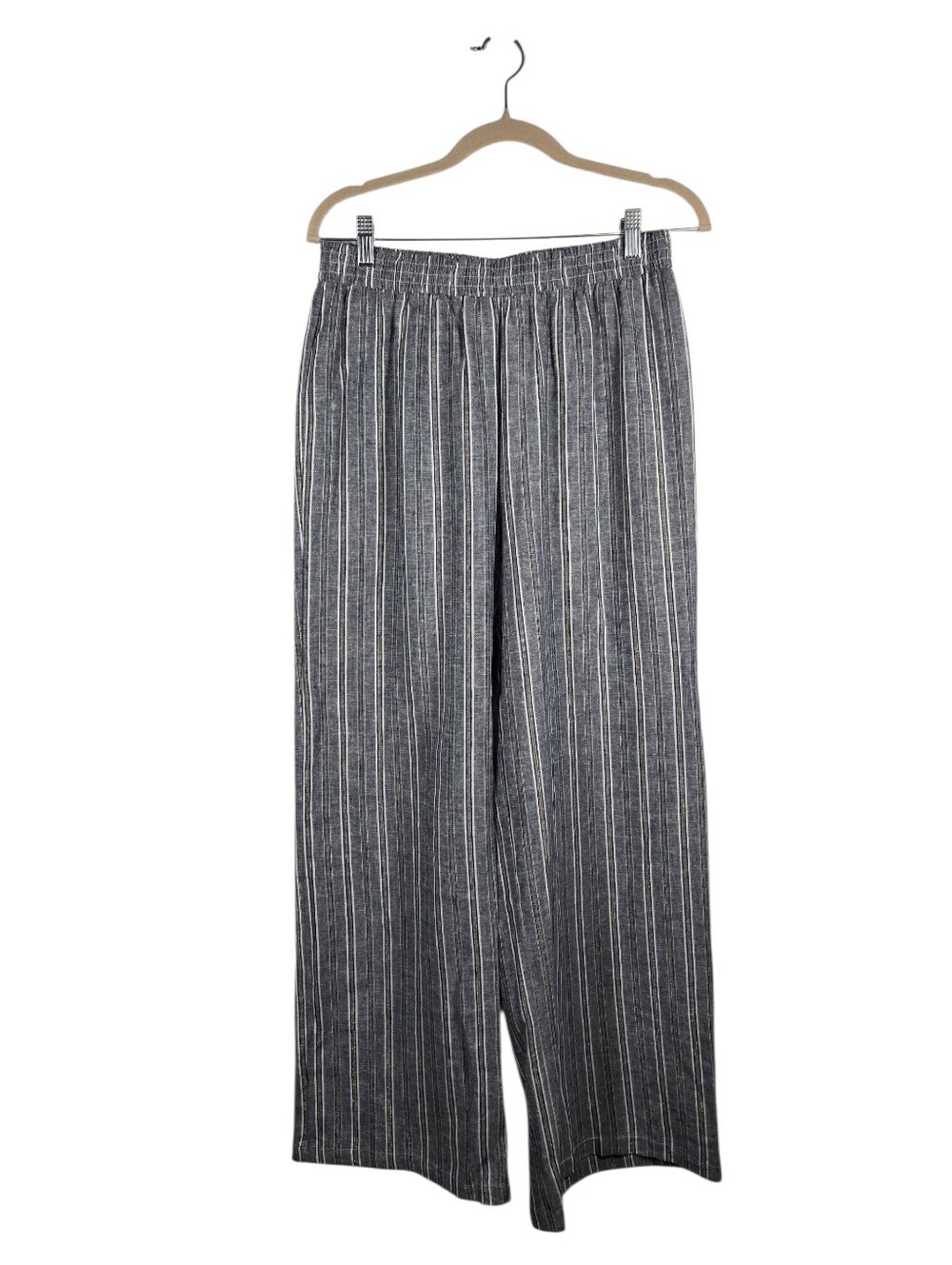 NEW Linda Anderson Metallic Stripe Linen Blend Wide Leg Pull On Pants Size Small